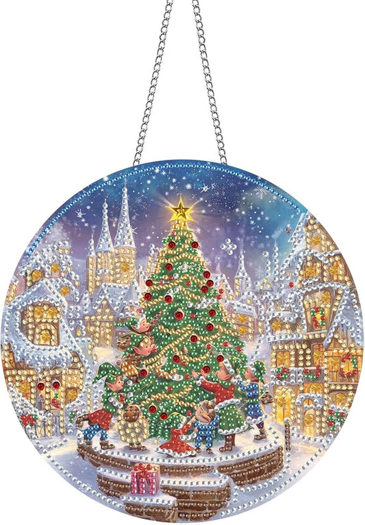 Pavemlo Hanging Diamond Art Kits for Adults Christmas Tree – 8x8 Inch Double-Sided Acrylic Board DIY Crystal Diamond Suncatcher Pendant, Sparkling Home Wall or Window Decoration Handmade Gifts