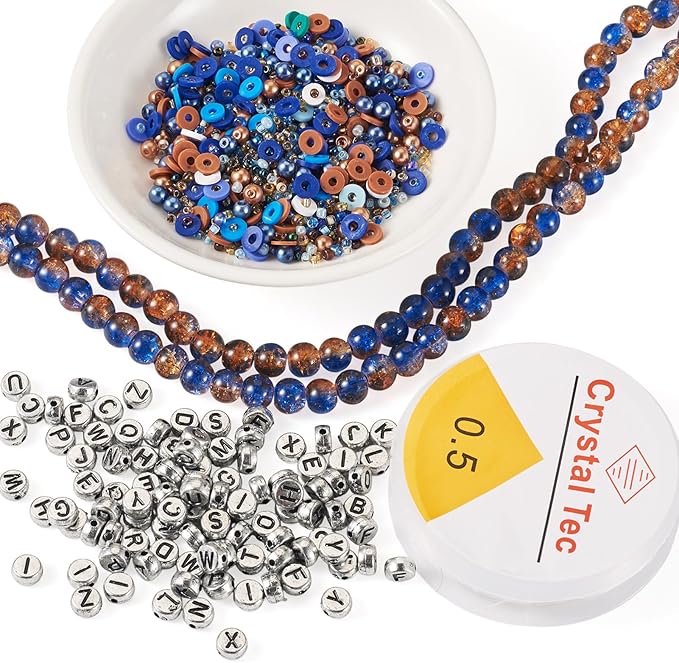 Spritewelry Friendship Bracelet Making Kit with Glass Seed Beads 8mm Blue Clay Beads Bracelet Making Kit for Adults Letter Bead for Jewelry Making DIY Crafts Gift Supplies 1 Bag