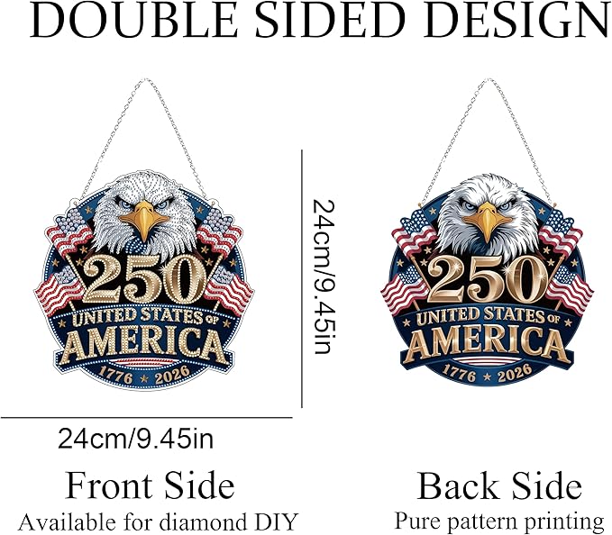 Diamond Art Hanging Kit for Adult,Special Shaped Rhinestone,DIY Acrylic Diamond Art Painting Window Pendants Home Garden Wall Hanging Kits Hanging Ornament,Double Sided. (USA 250th)