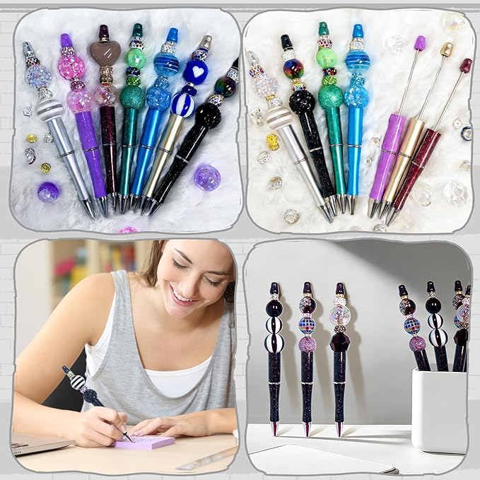163 Pcs Pen Beads for Beadable Pens: Bubblegum Beads for Pen Making Bulk with Spacer Bead Rhinestone Bead (Black)