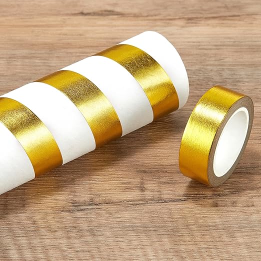 QDiShi Yellow Gold Washi Tape for Wall Decor Decorative,Foil Masking Tape Low Tack Self Adhesive Decorative Washi Tape Shiny Metallic Color 0.59in x66FT