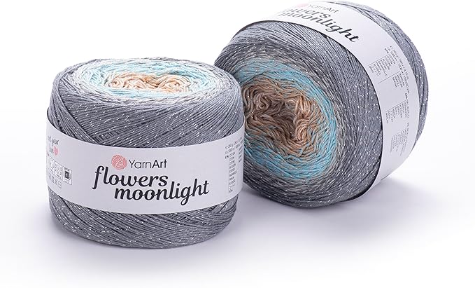YarnArt Flowers Moonlight – Gradient Cotton Acrylic Yarn with Metallic Lurex, 9.17oz (250g), 1093 Yards – Shiny, Multicolor Cake Yarn for Crochet, Knitting, Shawls & DIY Projects (3268)