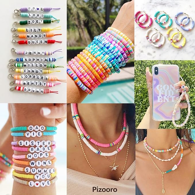 Pizooro Bracelet Making Kit 120 Colors,Friendship Bracelet Kit with Gold Silver Spacer Beads Charms Clay Beads,420pcs Letter Beads,Crafts Gift for Girls Adults