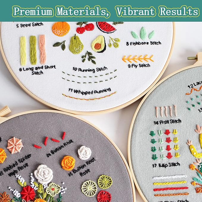 Meyocky Embroidery Kit for Beginners, 4 Pack Starter Embroidery Kits for Adults Learn 31 Stitches with Simple Patterns, Step-by-Step Video Stitch Practice Sampler Kit,Gift for Women Craft Lovers