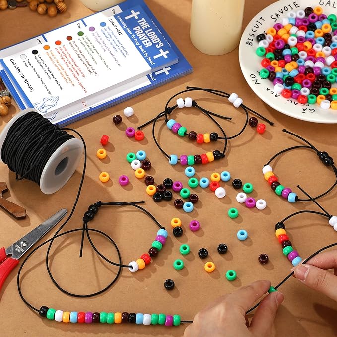 Tondiamo 24 Sets The Lord's Prayer Wristband Craft Kit Christian Faith Beaded Craft Eight Colors Beads DIY Religious Bracelet Jewelry Making Gifts for Vbs Supplies Fun Home Activities