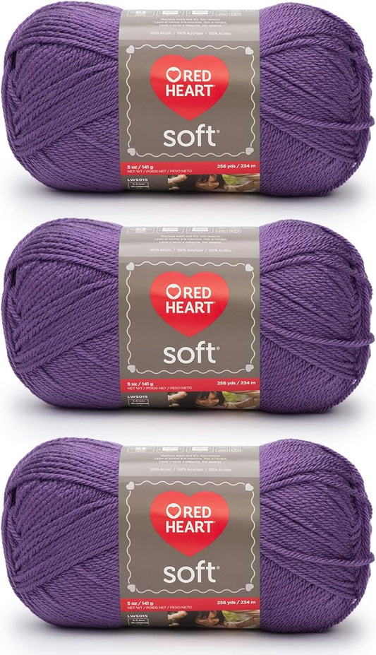 Red Heart Soft Lavender Yarn - 3 Pack of 141g/5oz - Acrylic - 4 Medium (Worsted) - 256 Yards - Knitting/Crochet