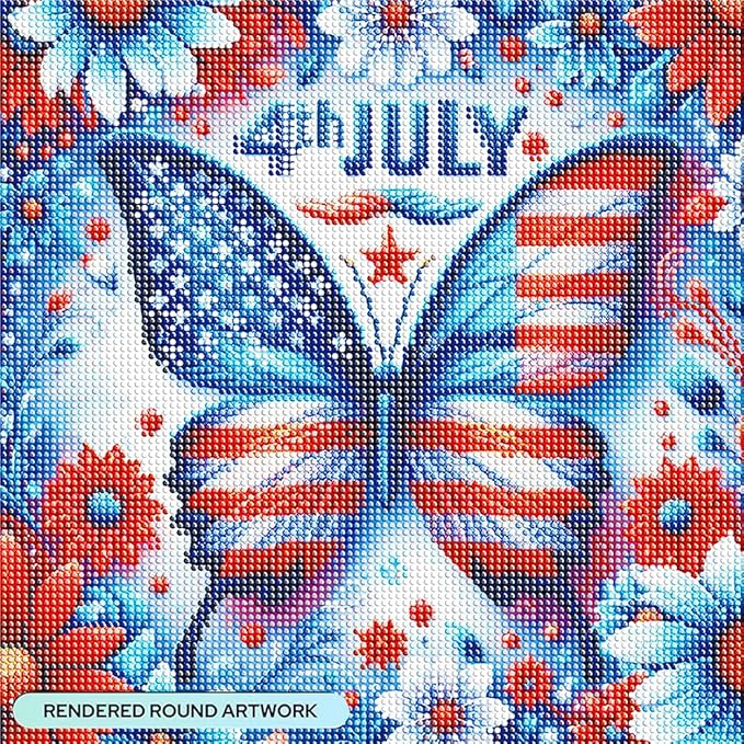 igoodom July 4th Diamond Art Kits for Adults, Independence Day Diamond Painting Kit, Full Drill Round Butterfly Diamond Art Kits, DIY Gem Art and Crafts for Home Wall Decor Gift 14x14inch