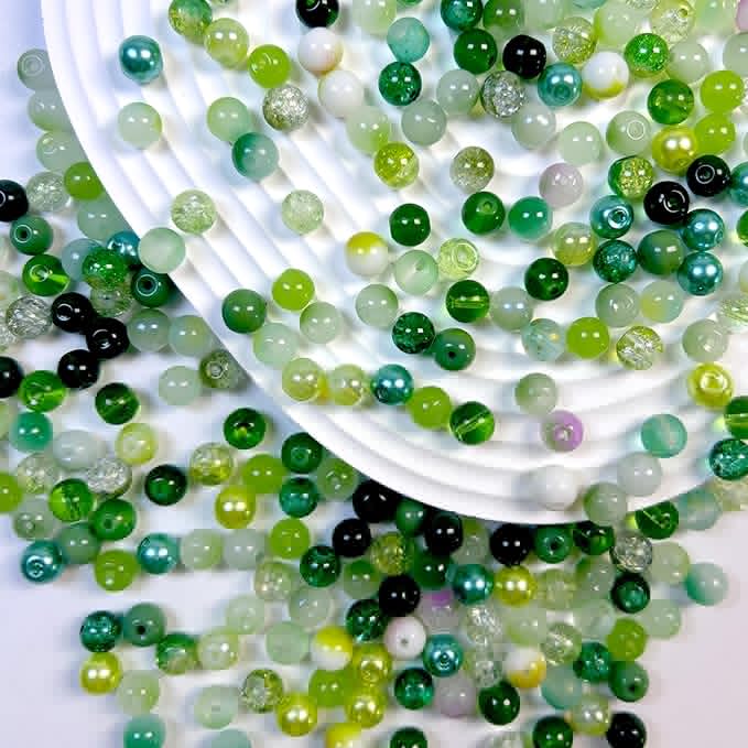 300pcs 8mm Glass Beads, 24 Colors Assorted Glass Beads for Jewelry Making, Green Series Round Spacer Bead Kit for Bracelet Necklace DIY Craft
