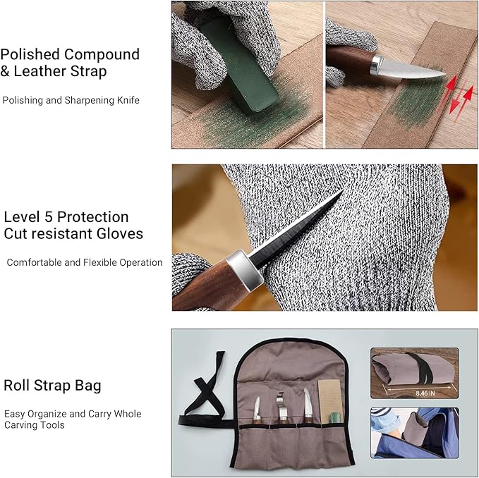Cor cordium Wood Whittling Kit with Basswood Blocks Sets for Adults and Beginners,Carving Set Includes 3pcs Widdling Knife & 8pcs Blocks & Gloves,Gifts for Christmas,Fathers Day,Mothers Day