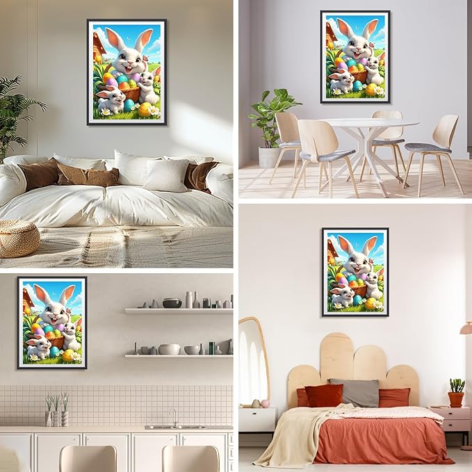 NEWENMO Easter Bunny Family Diamond Art Kits for Adults, 5D Diamond Painting Kits for Beginners Happy Easter, DIY Full Drill Dots Gem Art Painting Kit for Home Wall Decor 12x16 Inch