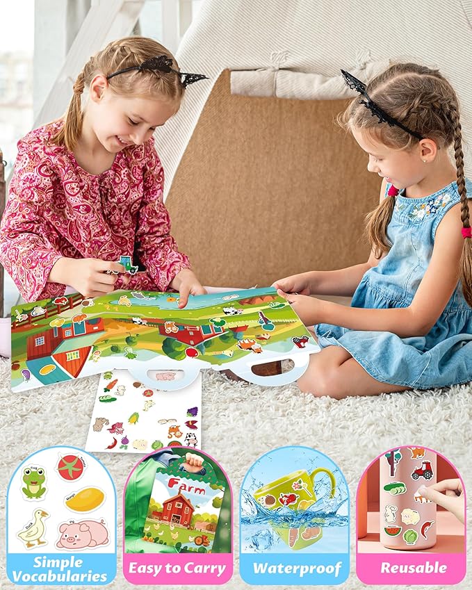 walenced reusable sticker book for toddlers, stickers for kids, toddler craft activities, toddler travel toys ages 3 and up boy girl birthday gifts