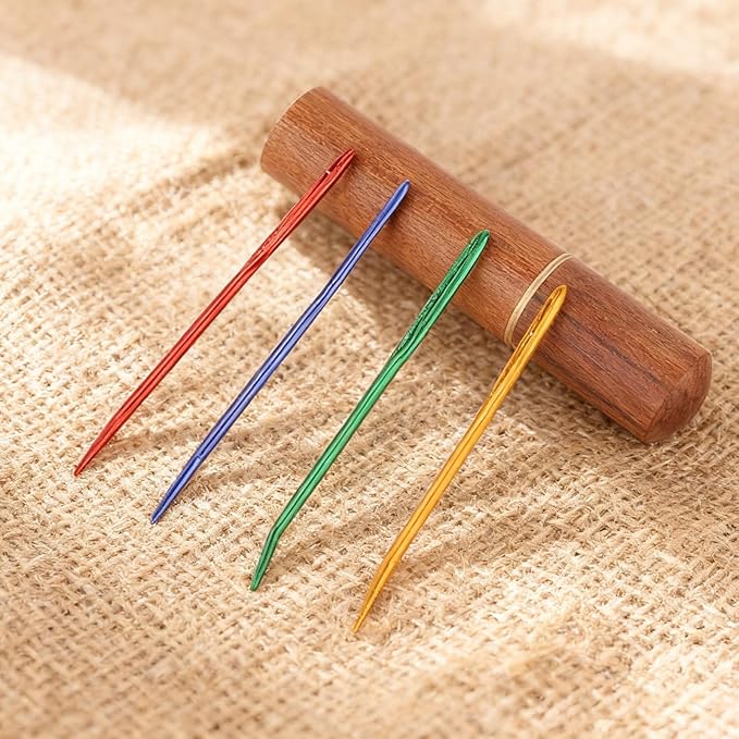 13pcs Large Eye Sewing Needles Kit, Stainless Steel Blunt & Bent Tapestry Needles with Wooden Case for Weaving Crochet Darning Yarn & Embroidery Knitting Crafts Projects Supplies Accessories
