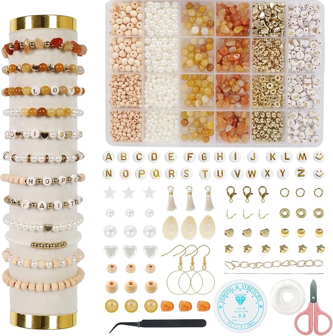 toipinio bracelet making kit jewelry making supplies kit natural stone beads for irregular natural stone with for diy craft-1736 pcs friendship bracelet/necklace/earrings for adults (yellow jade)