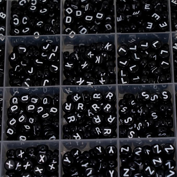 1450Pcs Acrylic 4x7mm Round Letter Beads and Number Beads Kits Alphabet A-Z 0-9 for Friendship Bracelets Making Jewelry (Black and Numbers)