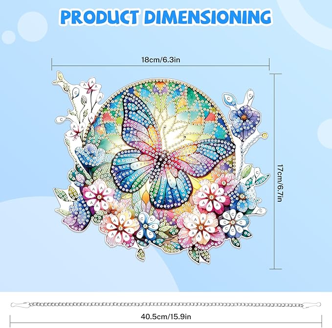 Bowetile Butterfly Diamond Art Hanging Kits for Adults, 5D Special Shape Diamond Painting Flowers Pendant Kits, Animal Gem Art Suncatchers Painting Ornament for Home Garden Wall Decor