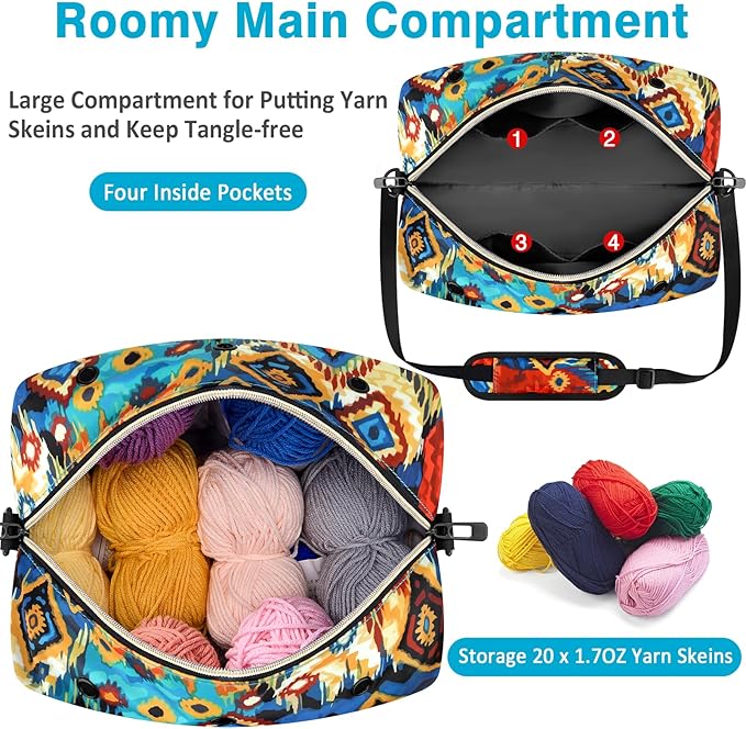 IBFUN Crochet Yarn Knitting Bag 2 Pcs Yarn Storage Organizer Crocheting Bags for Beginners with Shoulder Strap for Knit Accessories Needles Hooks