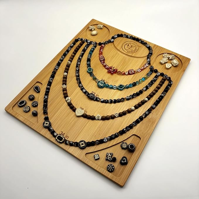 NOAVAOL Bamboo Bead Board for Jewelry Making, Combi Beading Tray Design Mat for Necklaces, DIY Small Jewelry Design Board