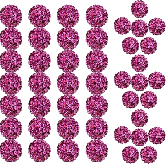 10mm Fuchsia Grade A Rhinestone Beads for Baseball Necklace-Round Disco Ball Bead Rhinestone Clay Beads for Earring Jewelry Making,Necklace Bracelet,DIY Craft Supplies(200 pcs)