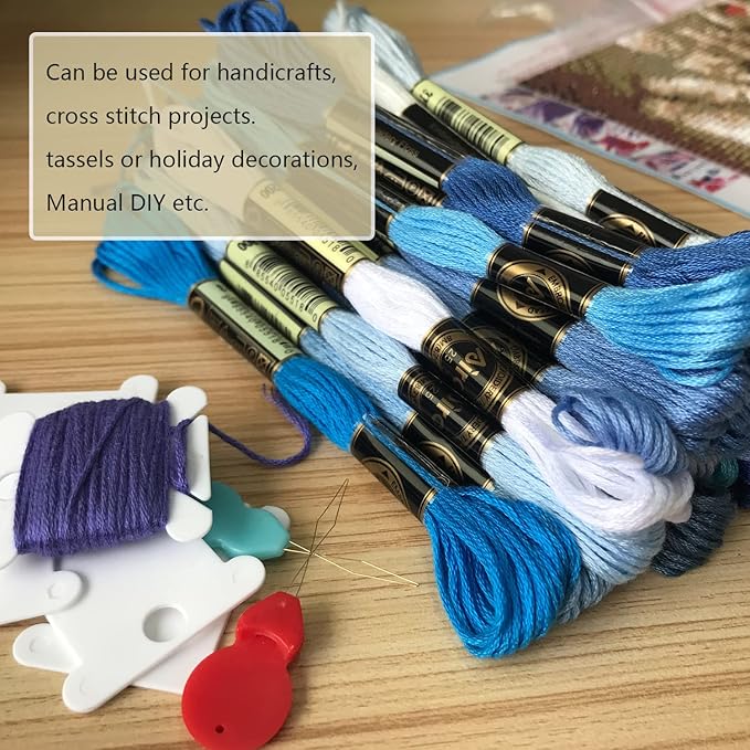 30 Skeins Embroidery Threads Embroidery Floss for Friendship Bracelet String Cross Stitch DIY String Art (Blue)