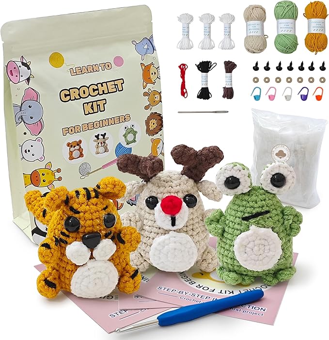 Kovarela Crochet Kit for Beginners Adults – Easy All-in-One Starter Pack with Fun Video Tutorials, Extra Yarn & Tools – DIY Amigurumi Craft Gift (Craft & Chill Edition)