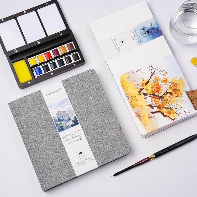 Watercolor Sketchbook, Fuumuui 7.6"x7.6" Watercolor Journal with 30 Sheets 140 LB (300 GSM) Cotton Paper for Painting, Drawing, Art Journaling, Sketchbook As Travel Notebook