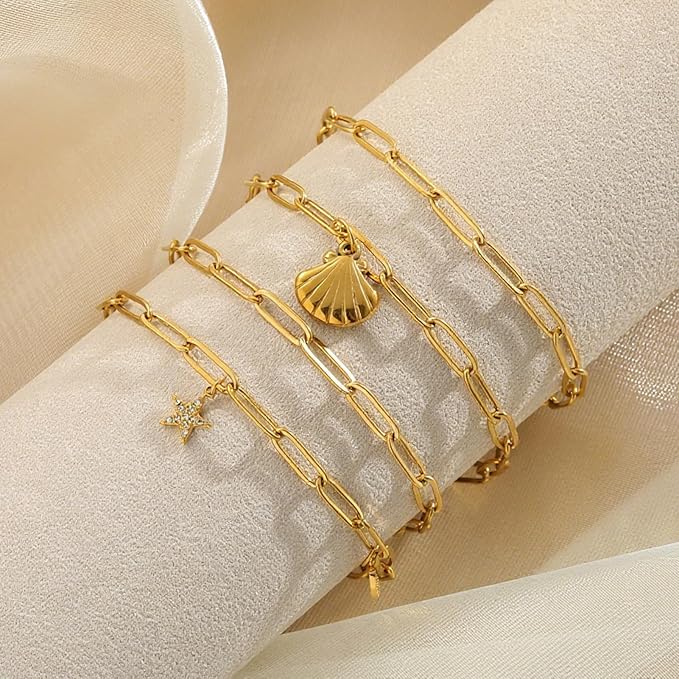 Swyabi 10 PCS Stainless Steel Bracelet Chains for Jewelry Making 6.5Inch Gold Plated Paperclip Chain Bulk with Extender