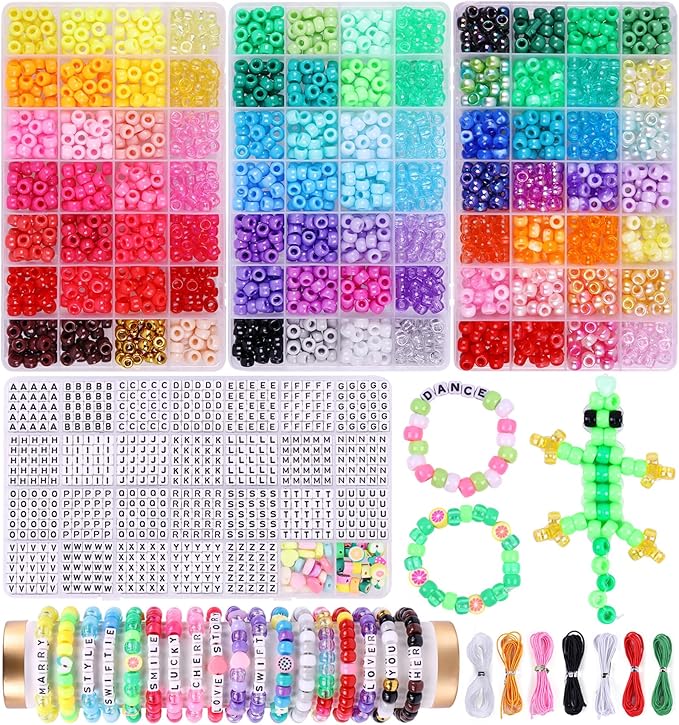 4000Pcs 84 Colors Pony Beads for Bracelet Making Kit, Rainbow Kandi Beads Friendship Bracelet Kit with 910pcs A-Z Letter Bead, DIY Jewelry Making Craft for Adults