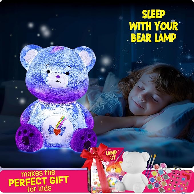 paint your own bear lamp kit, art supplies bear painting kit for kids 6-12, arts and crafts for kids ages 8-12, bear toy girls boys halloween birthday christmas gifts ages 3 4 5 6 7 8 9 10 11 12+