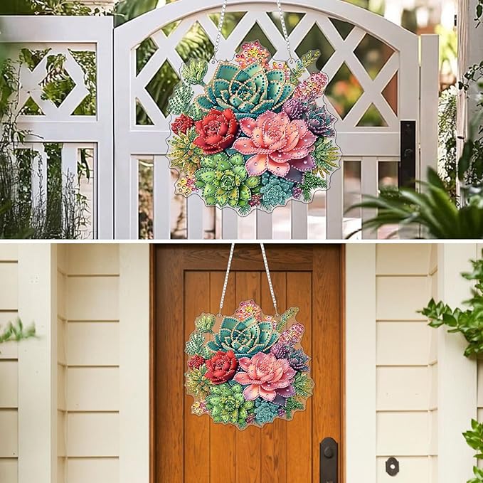 MXJSUA Succulents Special Shaped Hanging Diamond Painting Art Kits for Adults, Crystal Rhinestone Acrylic Gem Art Pendant Ornaments Kit for Home Decor and Gift 7.87 * 7.87 Inch