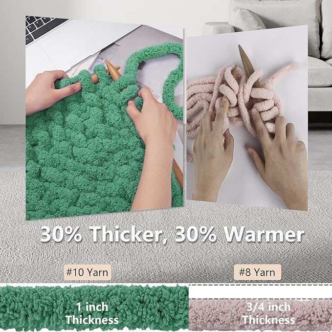 Chunky Yarn for Hand Knitting - #10 Chunky Chenille Yarn, Jumbo Big Thick Chunky Yarns for Crocheting, Super Bulky Chunky Knit Blanket Yarns, 8 Skein (25yds 8oz Each Skein), Misty Jungle Green