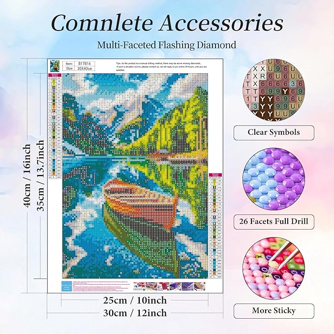 Camocin Diamond Art Kits for Adults Mountains, 5D Lake Landscape Diamond Painting Kits for Adults Beginners, DIY Ship Full Round Dots Drill Gem Art Kit for Gift Home Wall Decor 12 x 16 Inch