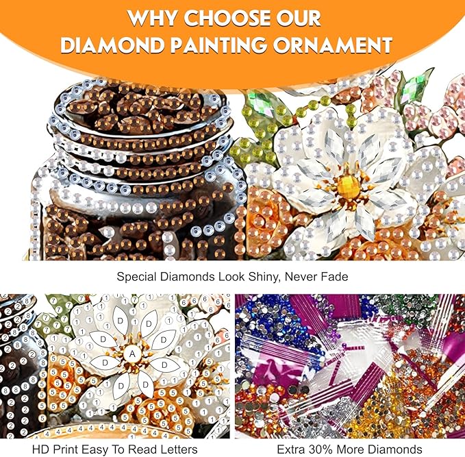 NEWENMO Hanging Diamond Art Kit for Adult, Coffee Cup, 5D Special Shaped Rhinestone Diamond Painting Ornament, Coffee Lover, DIY Acrylic Diamond Art Painting Window Pendants Home Garden Wall Decor