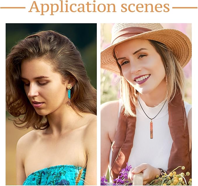 Beadthoven 20pcs/10 Pairs Rectangle Bar Charms DIY Bohemian Earrings Transparent Resin Wood Pendants Gold Foil Watercolor Natural Wooden Pieces Tag Pendants for Fashion Jewelry Making Necklace