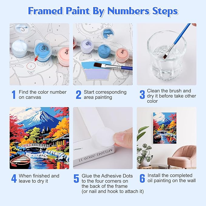 GHHKUD Mount Fuji Paint by Numbers with Frame for Adults Beginners, DIY Landscape Paint by Numbers for Age 6-12, Art on Canvas Gifts Home Wall Decor 8x12in