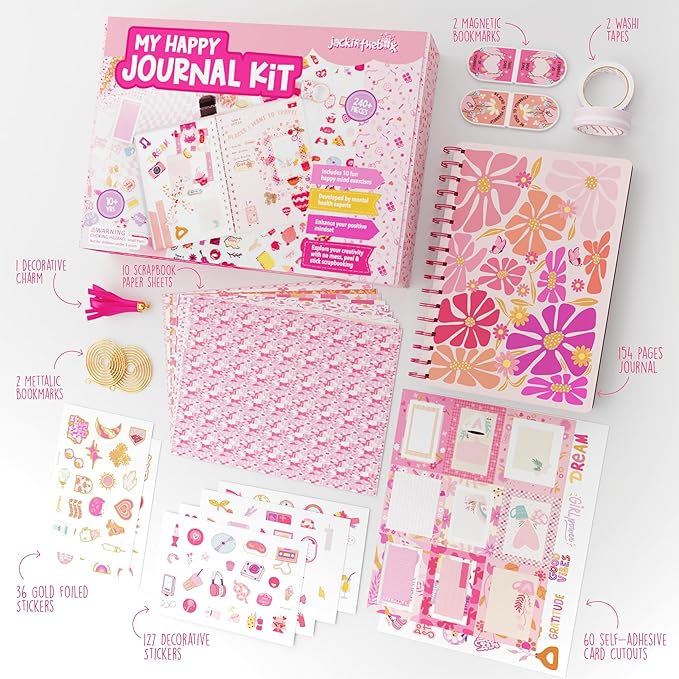 jackinthebox DIY Journal for Girls Ages 8–12, 242 pcs Scrapbook Kit, Girls Journal Kit, Includes 10 Mental Health Exercises, Easter Gifts for 8 9 10 11 12 Year-Old Girls