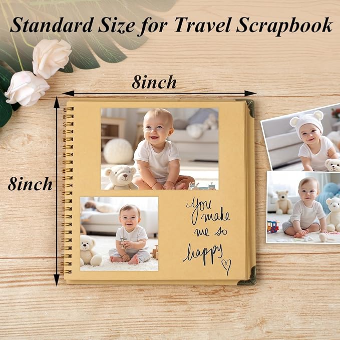 Joyberg Scrapbook 80 Pages, Scrapbooking Supplies 8 x 8 In, junk journal Album Suitable for Album Memory Book Wedding, Anniversary Family, DIY Craft Projects (Brown)