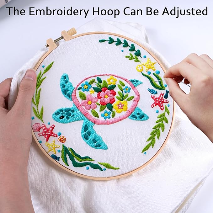 Nuberlic Canvas Tote Bag Embroidery Kit for Beginners Adults -Cross Stitch Kits Needlepoint with Sea Turtles Pattern Bag Reusable Eco-Friendly Shopping Bag