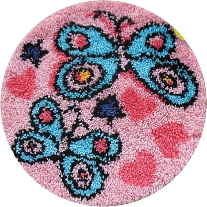 LAPATAIN Latch Hook Kits DIY Crochet Yarn Kits,Carpet Embroidery Hook Rug Kit Needlework Sets Cushion for Adults Home Decor Butterfly 20x20inch