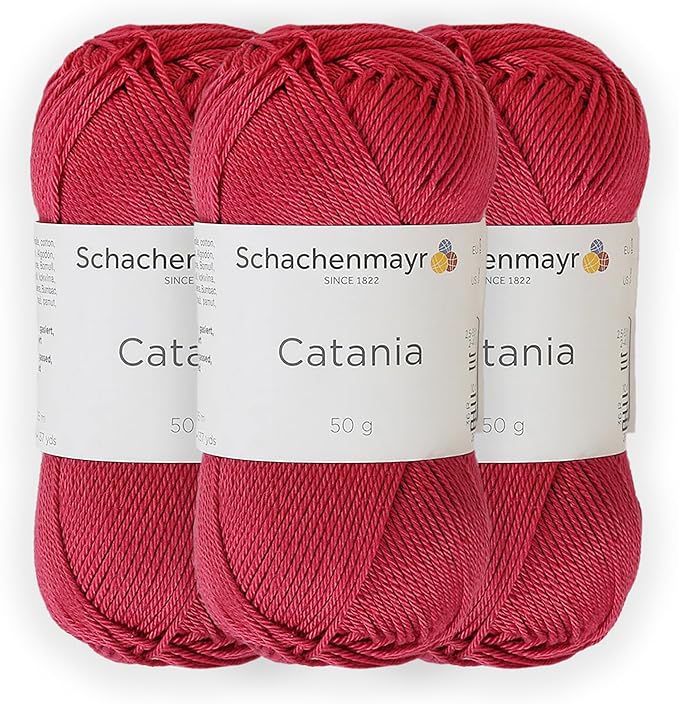 3 Skein/Pack Schachenmayr (SMC) Catania Originals Yarn, Each Ball 1.76 Oz (50gr) / 136 Yards (125 m), 100% Mercerized Cotton for Knitting and Crochet Yarn, Sport Weight, 258 - Strawberry