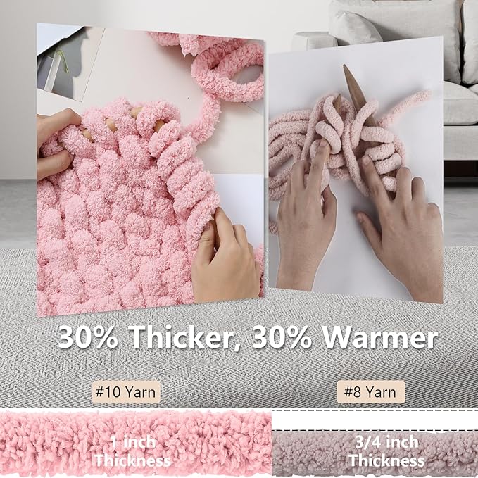 Chunky Yarn for Hand Knitting - #10 Chunky Chenille Yarn, Jumbo Big Thick Chunky Yarns for Crocheting, Super Bulky Chunky Knit Blanket Yarns, 8 Skein (25 yds 8 oz Each Skein), Pink
