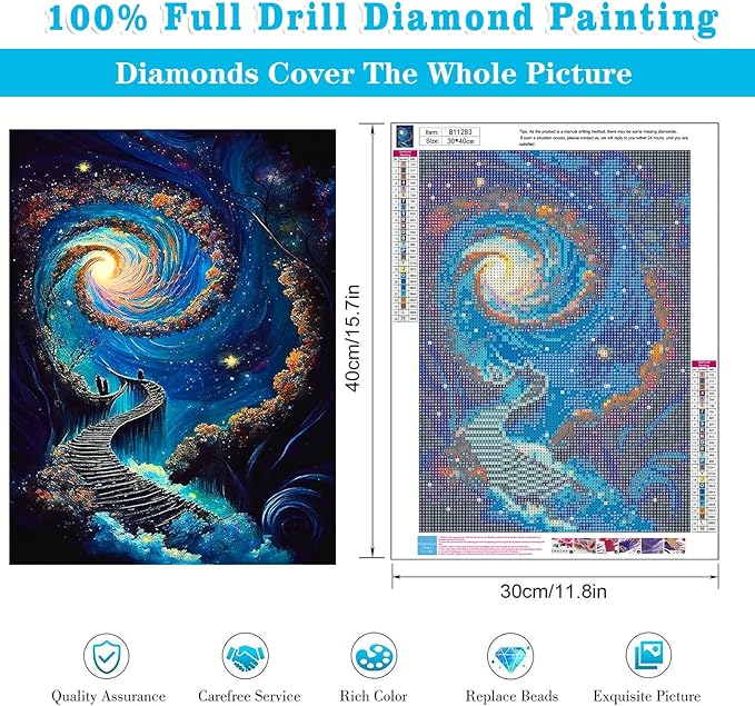 Meothan Starry Sky Diamond Painting Kits for Adults Starry Night Diamond Art Kits for Round 5D Abstract Landscape Gem Art Kits for Adult DIY Crafts Kits for Home Wall Decor Gifts(16x12inch)