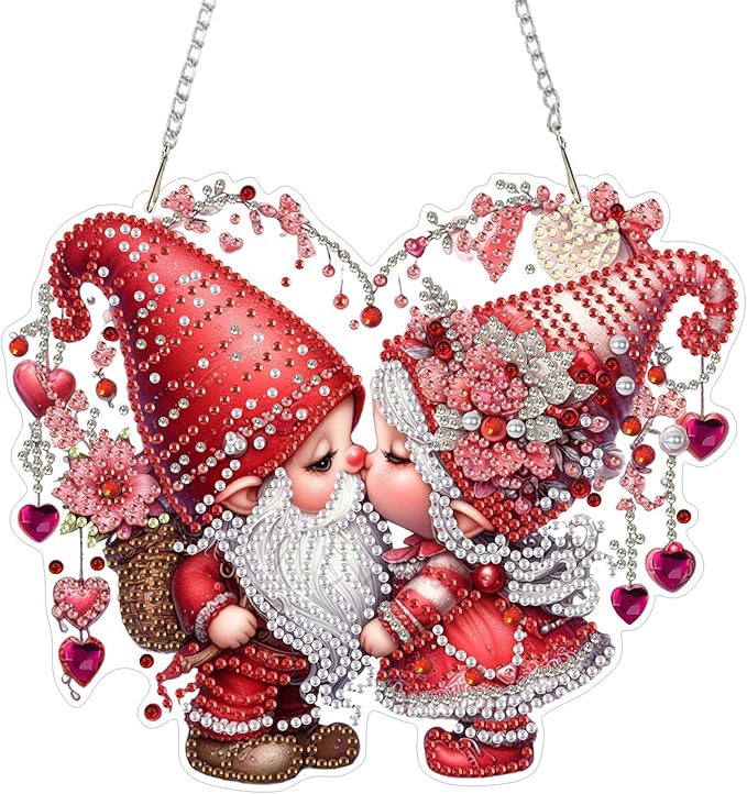 LILEIDECO DIY Valentine’s Day Diamond Art Painting Kits Special Shape Rhinestone Window Pendants Hanging Home Garden Wall Double-Sided Pattern (Single Side Point Drill)- Love Gnomes