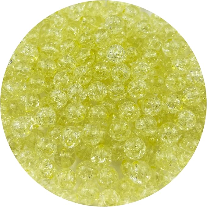 200pcs 10mm Acrylic Crackle Beads Round Crystal Acrylic Craft Beads with Hole for Jewelry Making Acrylic Round Beads for Bracelets Necklaces Jewelry Making(20-Yellow)