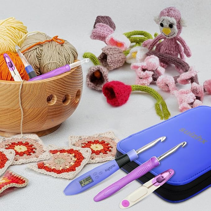 Counting Crochet Hook Set Digital, Crochet Kit with 22 Different Size Interchangeable Crochet Needle, Light Up Crochet Hooks for Stitch & Row Counter, Ergonomic Crochet Hooks with 2 Levels Led