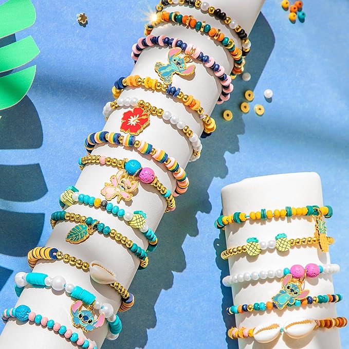 Fashion Angels Disney Stitch Cute & Feisty DIY Jewelry Design Kit, Makes 10+ Charm Bracelets, Includes Charms, Beads & Elastic, Ideal for Girls & Boys