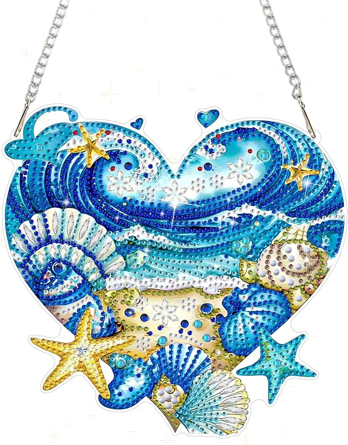 MAXBYE Diamond Art Painting Kits Hanging Beach Pendant, DIY 5D Special Shaped Summer Gem Art Craft Diamond Dots for Adults and Home Window Door Decor