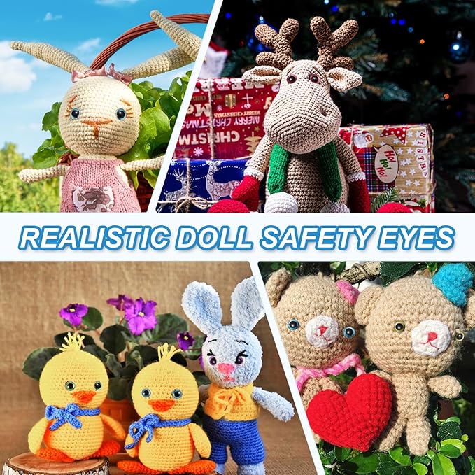 PATIKIL 28mm Safety Eyes, 20Pcs Realistic Doll Crocheting Safety Eyes with Washers for Decor Crochet Accessories Dolls Craft Halloween, Yellow