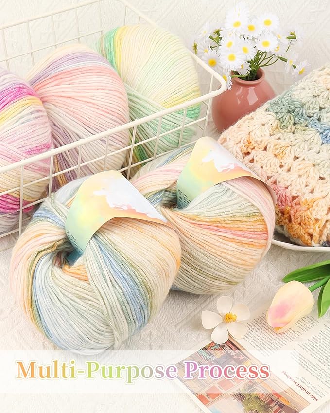 Coopay Yarn for Crocheting Knitting, Gradient Cake Yarns, 2 × 3.53oz - 240yds - 50% Cotton 50% Acrylic Ombre Yarns, Gradient Crochet Yarn for Blankets, Shawls, Scarves (208 Midsummer)