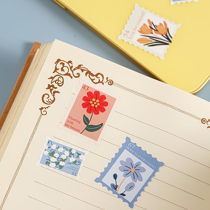 1000pcs flower stamp stickers roll for kids, 2 rolls 10 styles floral sticker rolls for scrapbook, planner, journal, envelope, card making, gift wrapping, party favors