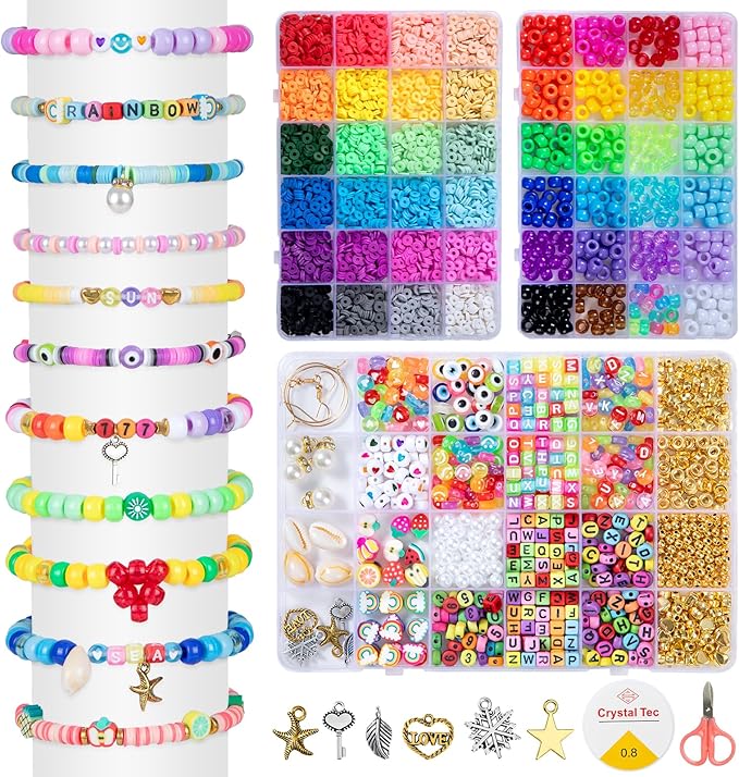 Taybonds Friendship Bracelet Making Kit- 3 Boxes with Clay, Pony, 4 Styles of Letter Beads and Charms, Jewelry Making Kit Gifts